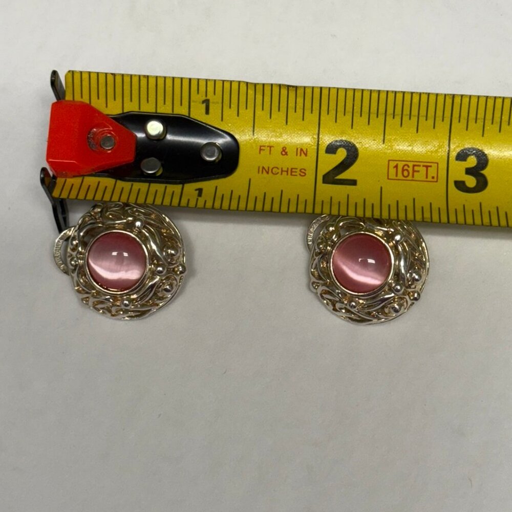PREMIER Gold Scroll Cat's Eye Clip on Earrings and Matching Pendant VINTAGE - Picture 2 of 6